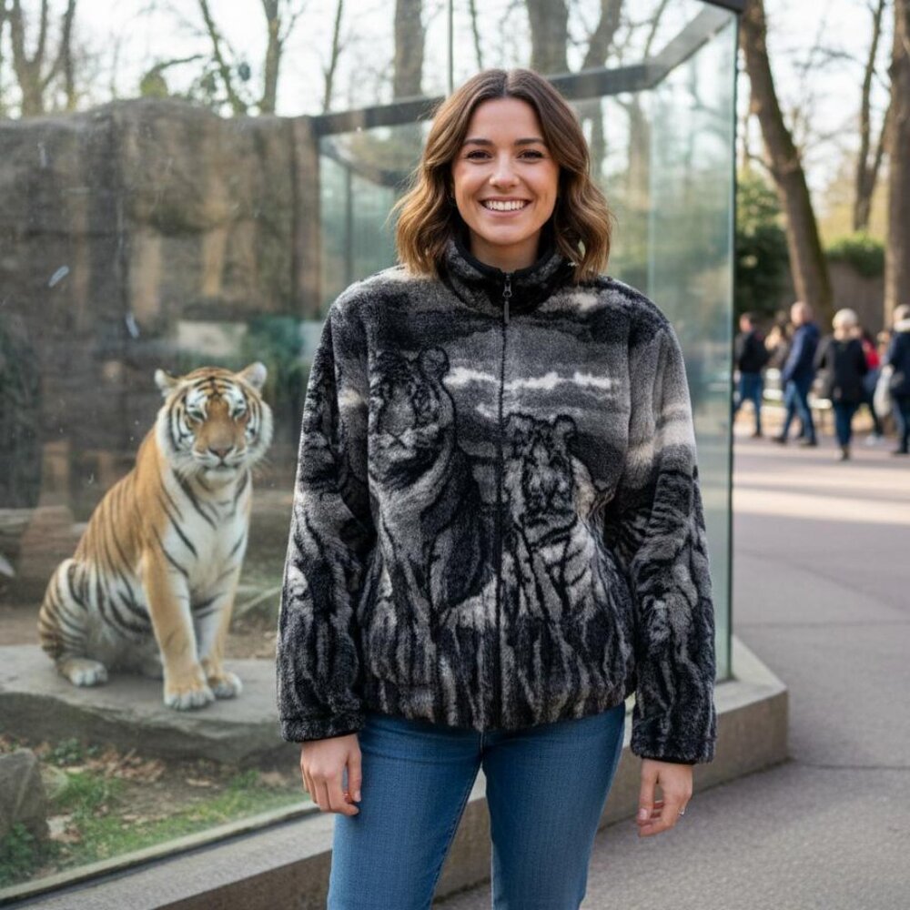 ZooFleece Snow Tiger Berber Jacket Tigers Amur Feline Big Cat Coat Sweater S-2X